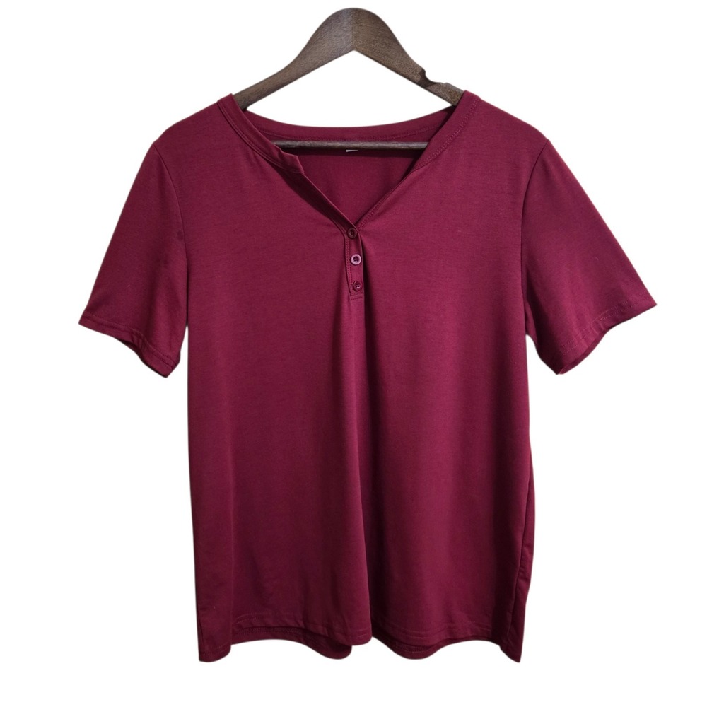 Unbranded‎ Women's V Neck T Shirt Size LG Short Sleeve Cranberry 90s Style Top